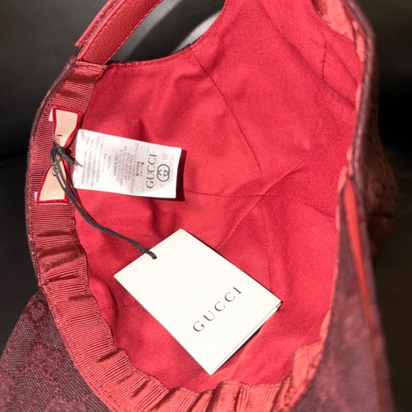 UNISEX GUCCI GG MONOGRAM CANVAS BASEBALL CAP BURGUNDY ADJUSTABLE HAT - Picture 7 of 7